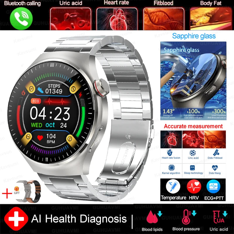 2025 Fashion New Men Dody Health Monitoring Smart Watch Blood Pressure Blood Lipid Uric Acid ECG+PPG NFC HD Bluetooth Call Watch