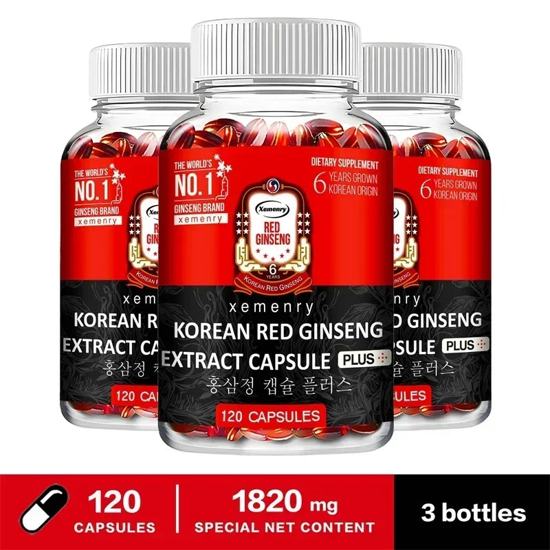 Korean Red Ginseng Supplement - High Potency for Energy, Focus, Performance, Vitality & Immune Support - for Men and Women