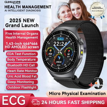 New Upgraded Health Monitoring Uric Acid Blood Pressure Blood Oxygen Heart Health Check Smart Watch ECG smart watches Man 2026