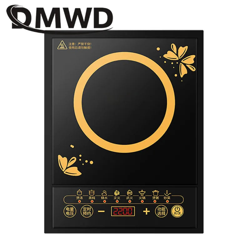 DMWD Electric Magnetic Induction Cooker Household Waterproof Small Hot Pot Heating Stove Touchpad Stir-fry Dish Cooking Oven EU