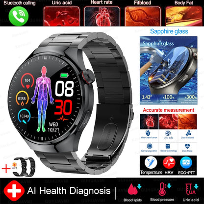 2025 Fashion New Men Dody Health Monitoring Smart Watch Blood Pressure Blood Lipid Uric Acid ECG+PPG NFC HD Bluetooth Call Watch