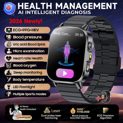 New Health Micro examination ECG SmartWatch Men Women Uric Acid Blood Fat Bluetooth Call Emotional Fatigue Monitoring Smartwatch