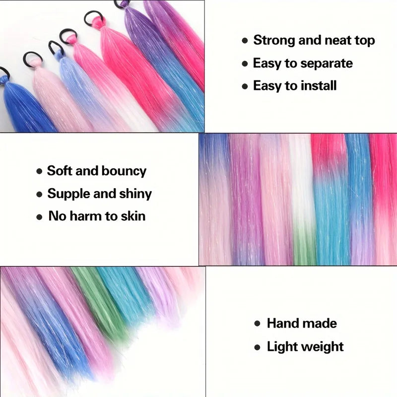 26 inch synthetic hair extension two-piece set with elastic band, durable and easy to style, suitable for daily wear