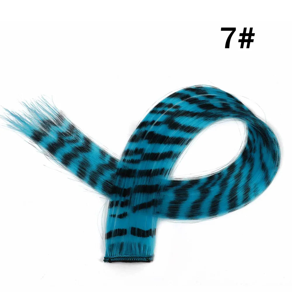 Synthetic Hair Extension18" Long Straight Women High Temperature Clip In Hair Extension Hairpiece Feather Wig Blue Rose Colorful