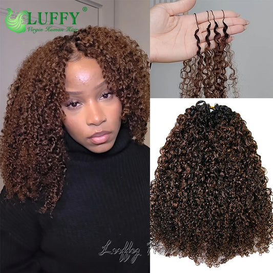 Kinky Curly Crochet Human Hair Extensions 1BT4 Brown Color Pre-Separated Knotless Feather Burmese Human Hair for Black Women