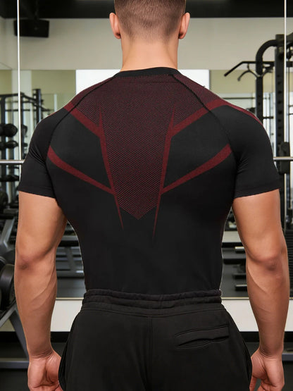 Men's sports T-shirt short-sleeved fitness wear, suitable for running and gym training [European/American sizes]
