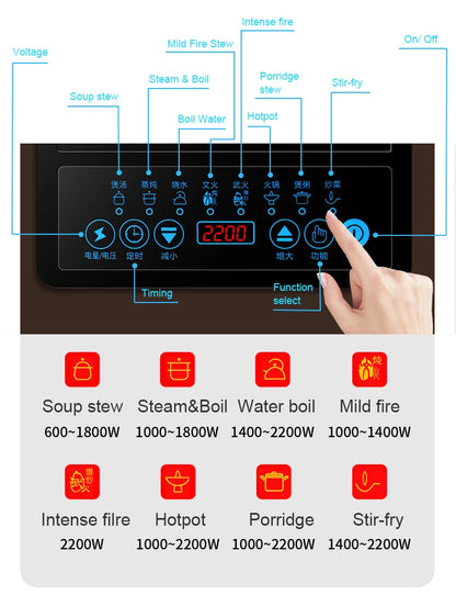 DMWD Electric Magnetic Induction Cooker Household Waterproof Small Hot Pot Heating Stove Touchpad Stir-fry Dish Cooking Oven EU