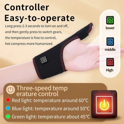 Heating Thumb Wrist Support Brace with Vibration Massager Electric Heated Finger Pad Thumb Stabilizer for Carpal Tunnel Relief