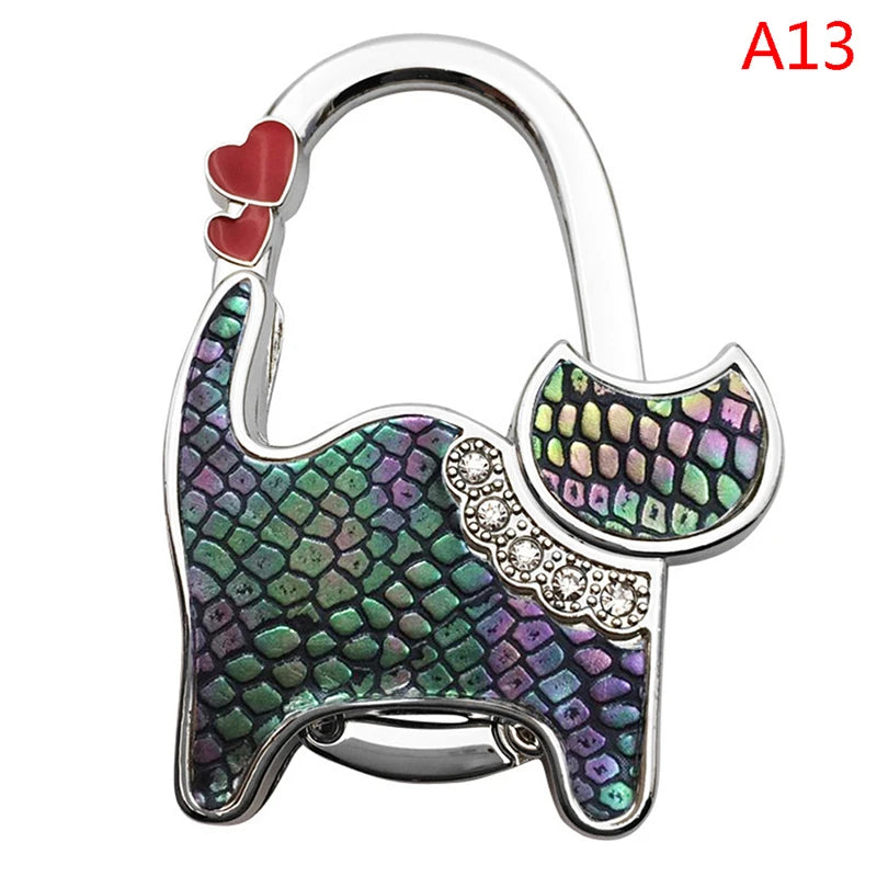 Protable Cat Shape Metal Bag Table Edge Hanger Holder Tiny Hooks Folding Bag Purse Hanger Handbag Hook Purse Tote Home Storage