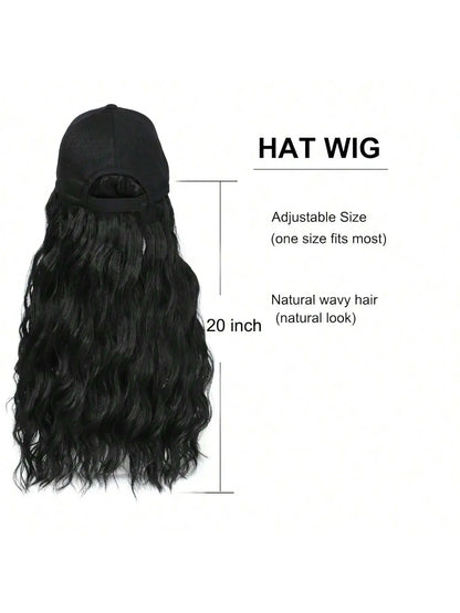 Baseball Cap Wig Long Natural Wavy Hair Extensions With Hat Heat Synthetic Fiber Extensions Adjustable Hat Wig for Women