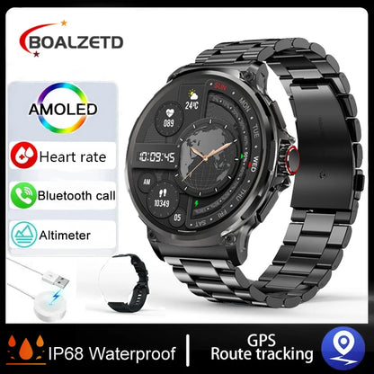 GPS Track health monitoring Men 1.85-Inch HD AMOLED Screen 360*360 Battery Sport Bluetooth Call Smartwatch New Gift