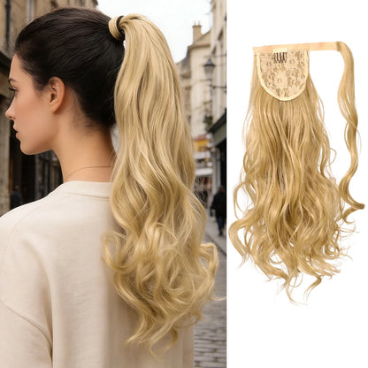 Synthetic Hair Ponytail Extension Curly hairBlonde Wrap-Around Hairpiece Easy to Wear for Quick Style Change