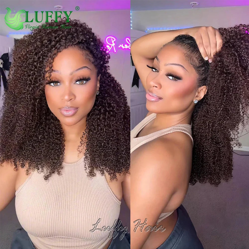 Kinky Curly Crochet Human Hair Extensions 1BT4 Brown Color Pre-Separated Knotless Feather Burmese Human Hair for Black Women