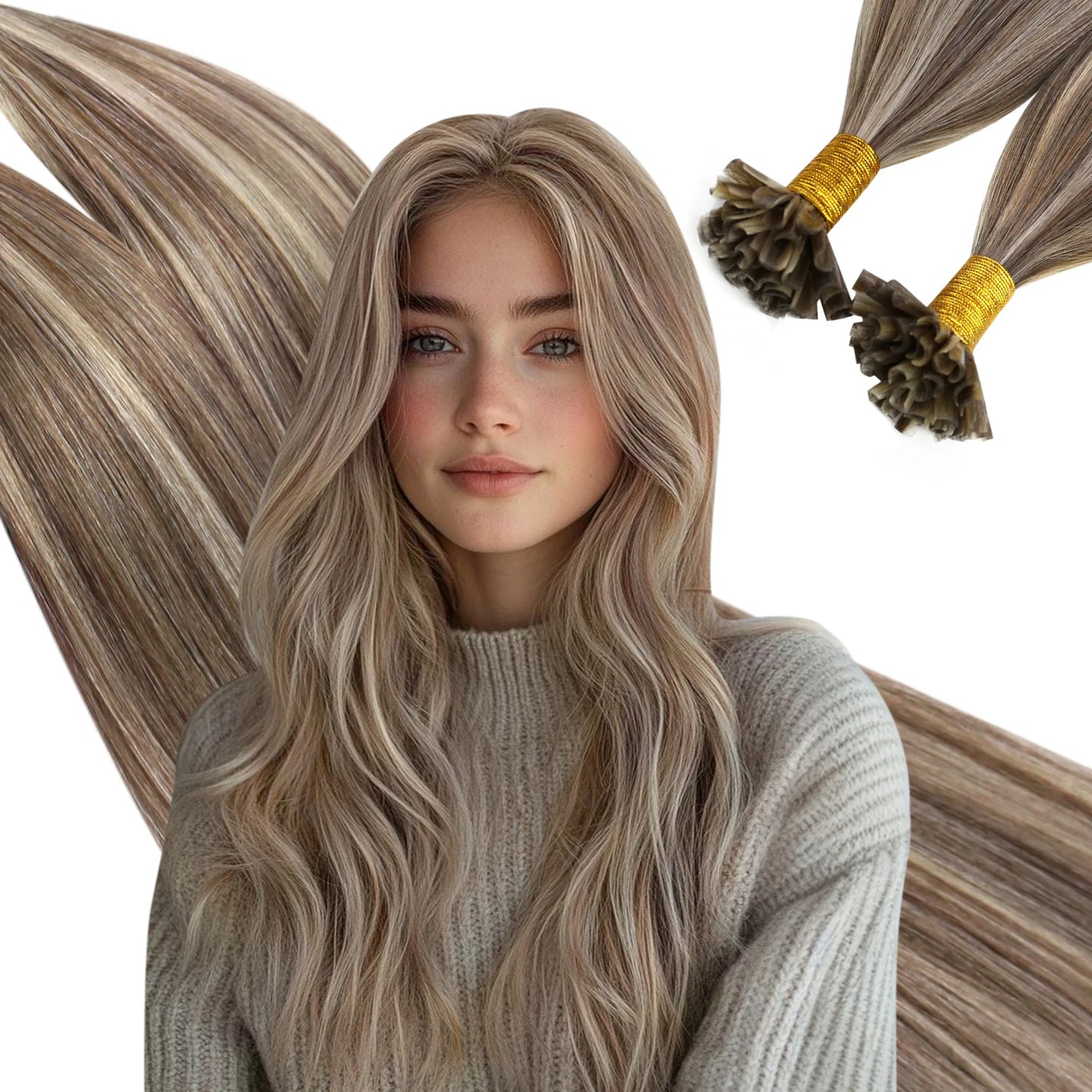 Ugeat U Tip Hair Extension Human Hair 1g/s Nail U Tip Hair For Women 14-24" Pre Bonded Hair Extensions 50g/100g Keratin Tip Hair