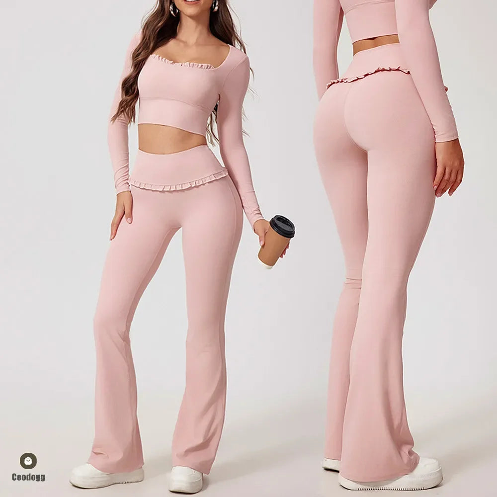 Fitness Sports Long Sleeve Top Running Square Neck Lace Tight Outwear with Chest Pad Long Sleeve Sports Yoga Clothes XP07
