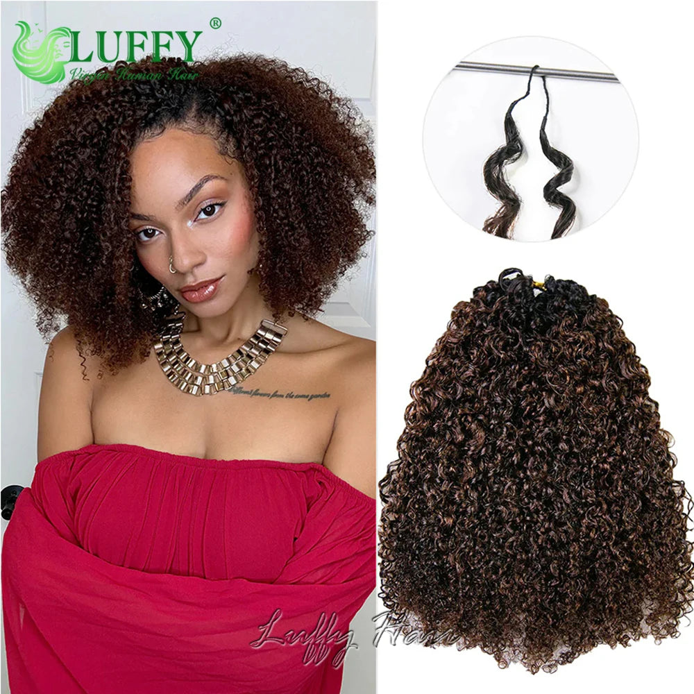Kinky Curly Crochet Human Hair Extensions 1BT4 Brown Color Pre-Separated Knotless Feather Burmese Human Hair for Black Women