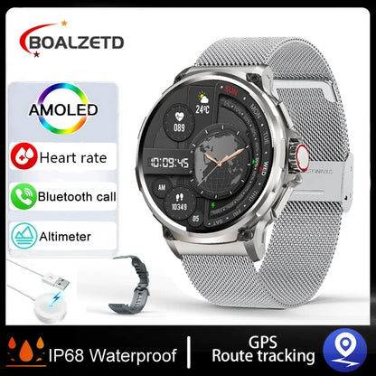 GPS Track health monitoring Men 1.85-Inch HD AMOLED Screen 360*360 Battery Sport Bluetooth Call Smartwatch New Gift