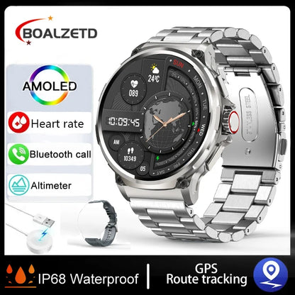 GPS Track health monitoring Men 1.85-Inch HD AMOLED Screen 360*360 Battery Sport Bluetooth Call Smartwatch New Gift