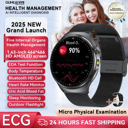 New Upgraded Health Monitoring Uric Acid Blood Pressure Blood Oxygen Heart Health Check Smart Watch ECG smart watches Man 2026