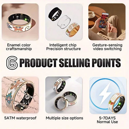 Multifunctional Smart Ring Gesture Control Heart Rate Blood Oxygen Sleep Health Monitoring Sport Modes Waterproof Ring