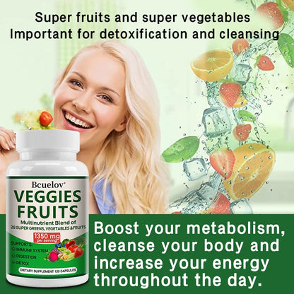 1350mg Fruit and Vegetable Supplement - 28 Complex Nutrients - Boosts Digestion, Detoxification, and Immune Support
