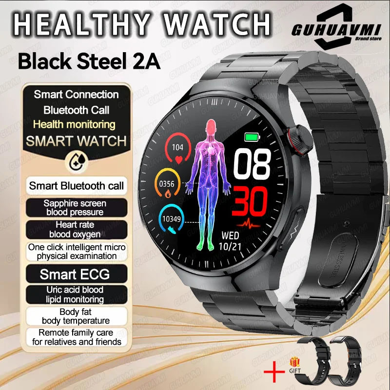 2025 Fashion New Men Dody Health Monitoring Smart Watch Blood Pressure Blood Lipid Uric Acid ECG+PPG NFC HD Bluetooth Call Watch