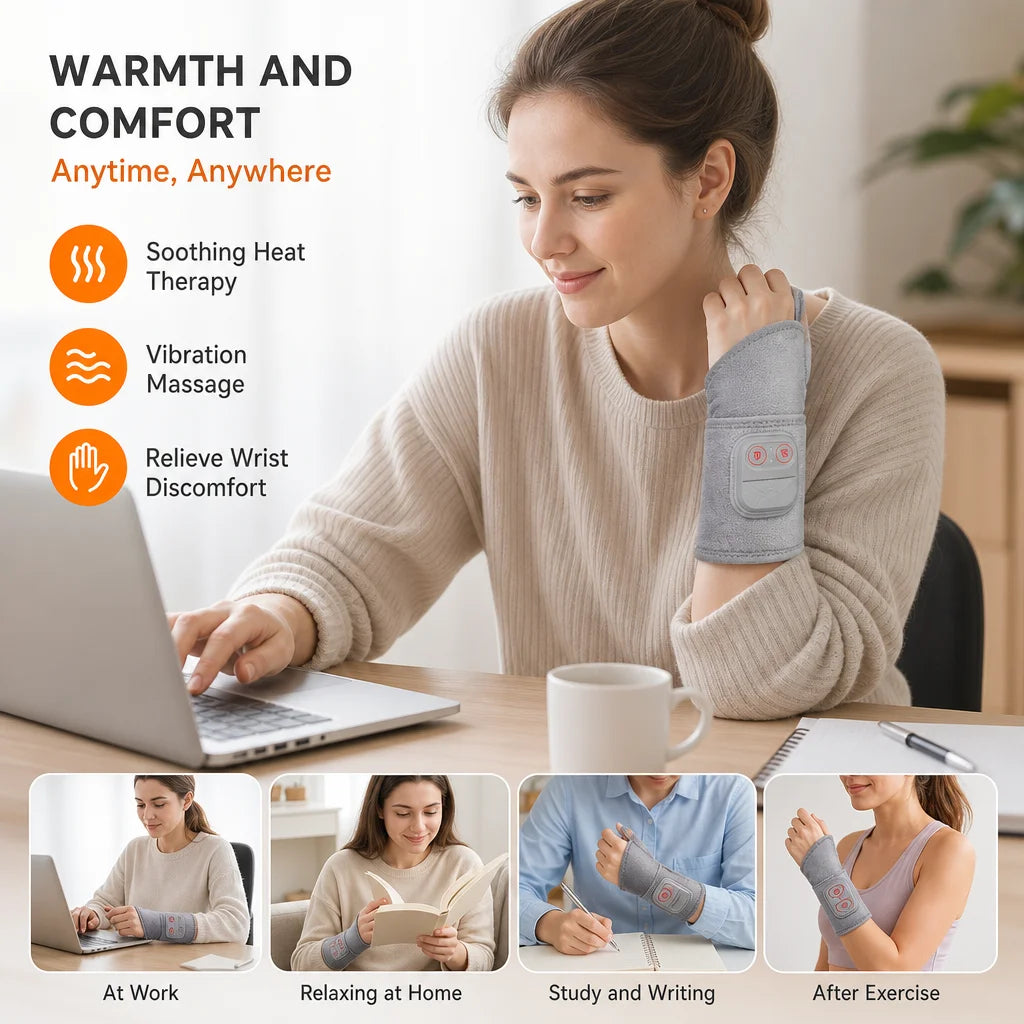 Red Light Therapy Wrist Massager 3000mAh Heated Vibration Brace for Carpal Tunnel Arthritis Pain Relief 36 Triple-Chip 660nm LED
