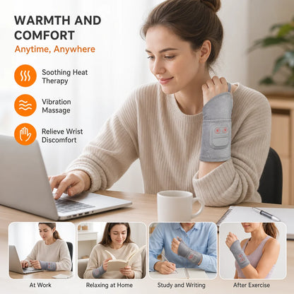 Red Light Therapy Wrist Massager 3000mAh Heated Vibration Brace for Carpal Tunnel Arthritis Pain Relief 36 Triple-Chip 660nm LED
