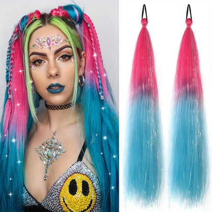 26 inch synthetic hair extension two-piece set with elastic band, durable and easy to style, suitable for daily wear