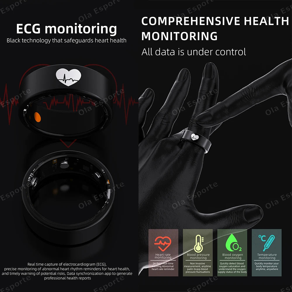 New ECG Monitor Smart Ring Heart Rate Blood Oxygen Health Monitoring Multi-sport Mode Temperature 3ATM Waterproof Smartring 2026