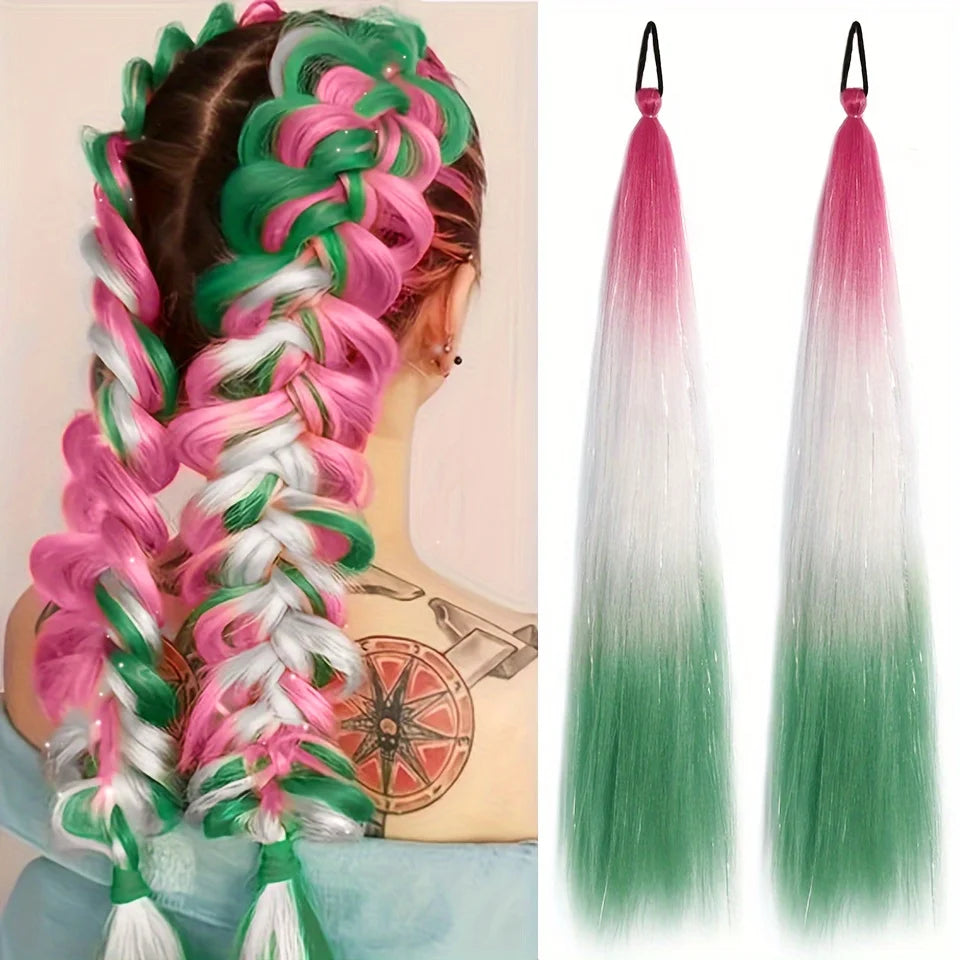 26 inch synthetic hair extension two-piece set with elastic band, durable and easy to style, suitable for daily wear
