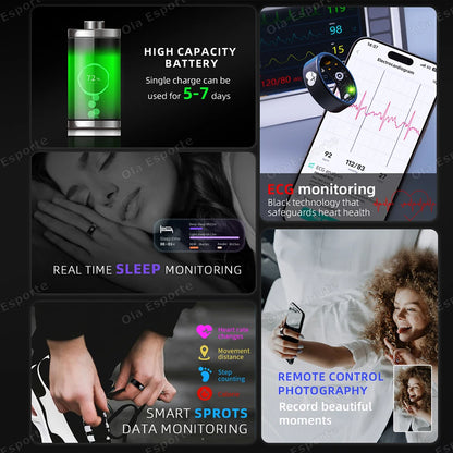 New ECG Monitor Smart Ring Heart Rate Blood Oxygen Health Monitoring Multi-sport Mode Temperature 3ATM Waterproof Smartring 2026