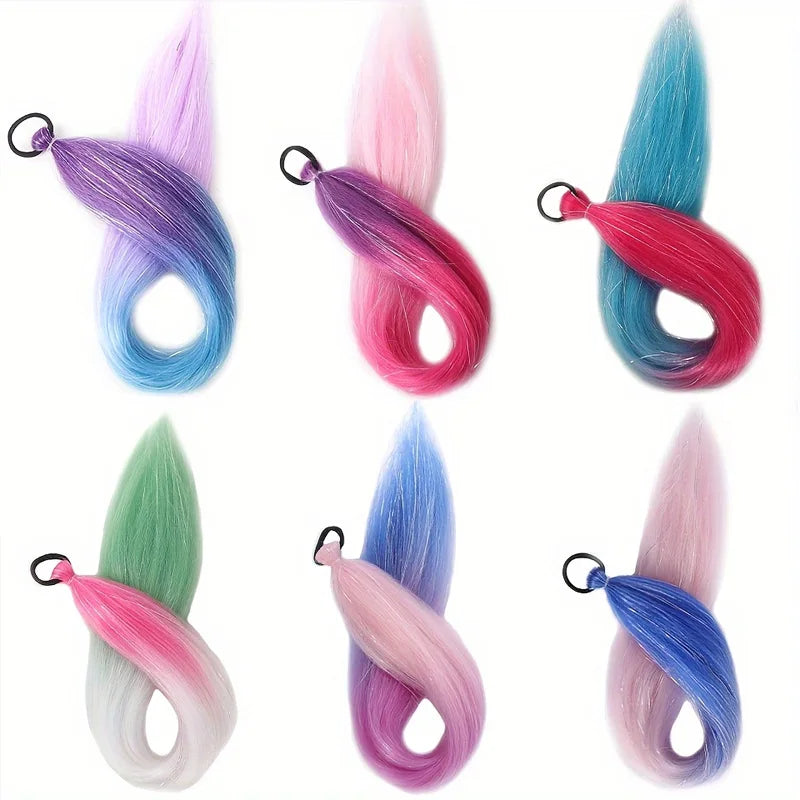 26 inch synthetic hair extension two-piece set with elastic band, durable and easy to style, suitable for daily wear