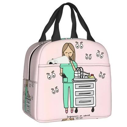 Custom Enfermera En Apuros Doctor Nurse Medical Health Insulated Lunch Bag for Women Portable Cooler Thermal Lunch Box School