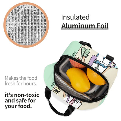 Custom Enfermera En Apuros Doctor Nurse Medical Health Insulated Lunch Bag for Women Portable Cooler Thermal Lunch Box School