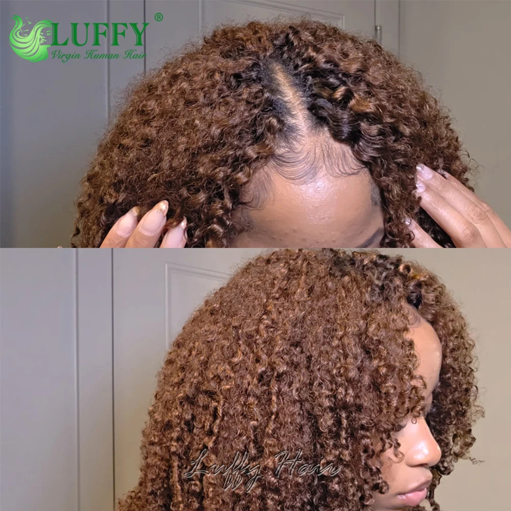 Kinky Curly Crochet Human Hair Extensions 1BT4 Brown Color Pre-Separated Knotless Feather Burmese Human Hair for Black Women