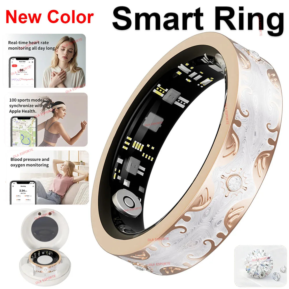 2026 New Smart Ring Men Women with Charging Case Heart Rate Blood Oxygen Health Sleep Monitoring IP68 Waterproof For Android IOS