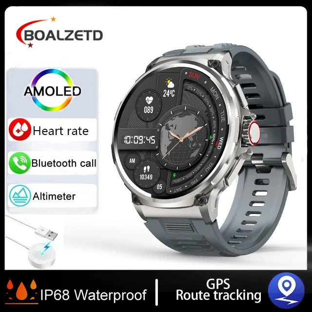 GPS Track health monitoring Men 1.85-Inch HD AMOLED Screen 360*360 Battery Sport Bluetooth Call Smartwatch New Gift