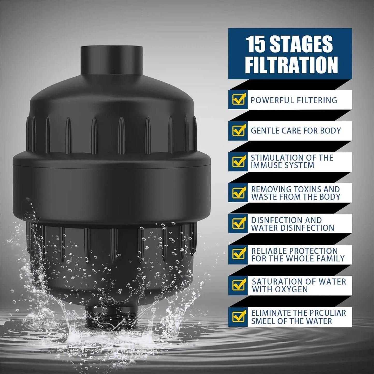 Shower Head Pre-shower Filter Large Flow to Remove Residual Chlorine 15-20 Level Skin Care Shower Water Purifier