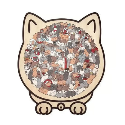 135 PC Cat-shaped Wooden Jigsaw Puzzle Unique Irregular Puzzle Pieces Game Birthday Xmas Gifts for Cat Lovers Home Decorations ﻿