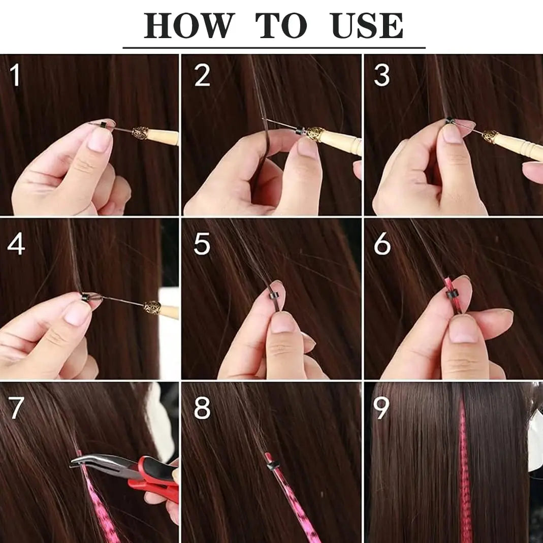 Hair Feathers Extension Kit -50pcs Synthetic Feather Hair Extensions Hair Pieces And 100 Pcs Silicon Micro Link Beads&3 Pcs Tool