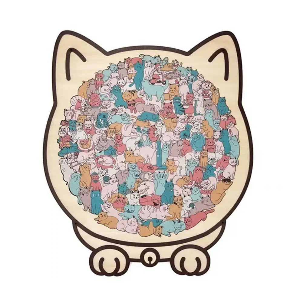 135 PC Cat-shaped Wooden Jigsaw Puzzle Unique Irregular Puzzle Pieces Game Birthday Xmas Gifts for Cat Lovers Home Decorations ﻿
