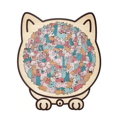 135 PC Cat-shaped Wooden Jigsaw Puzzle Unique Irregular Puzzle Pieces Game Birthday Xmas Gifts for Cat Lovers Home Decorations ﻿