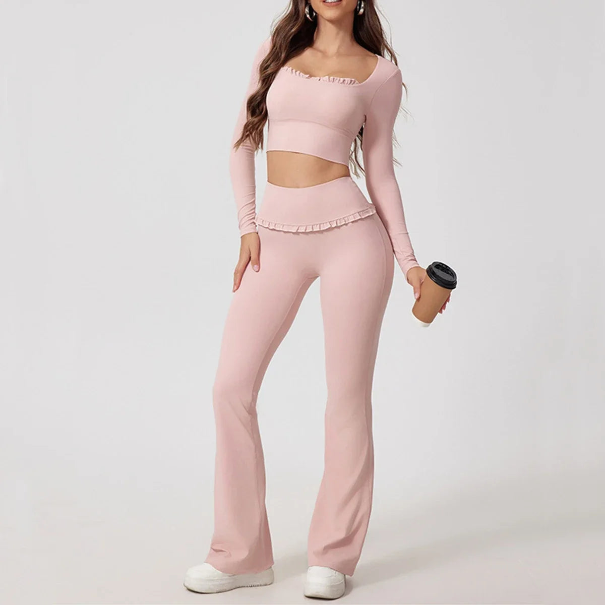 Fitness Sports Long Sleeve Top Running Square Neck Lace Tight Outwear with Chest Pad Long Sleeve Sports Yoga Clothes XP07