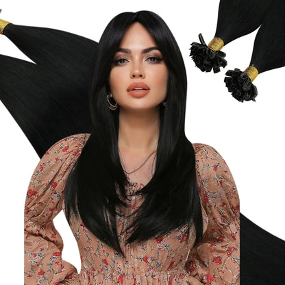 Ugeat U Tip Hair Extension Human Hair 1g/s Nail U Tip Hair For Women 14-24" Pre Bonded Hair Extensions 50g/100g Keratin Tip Hair