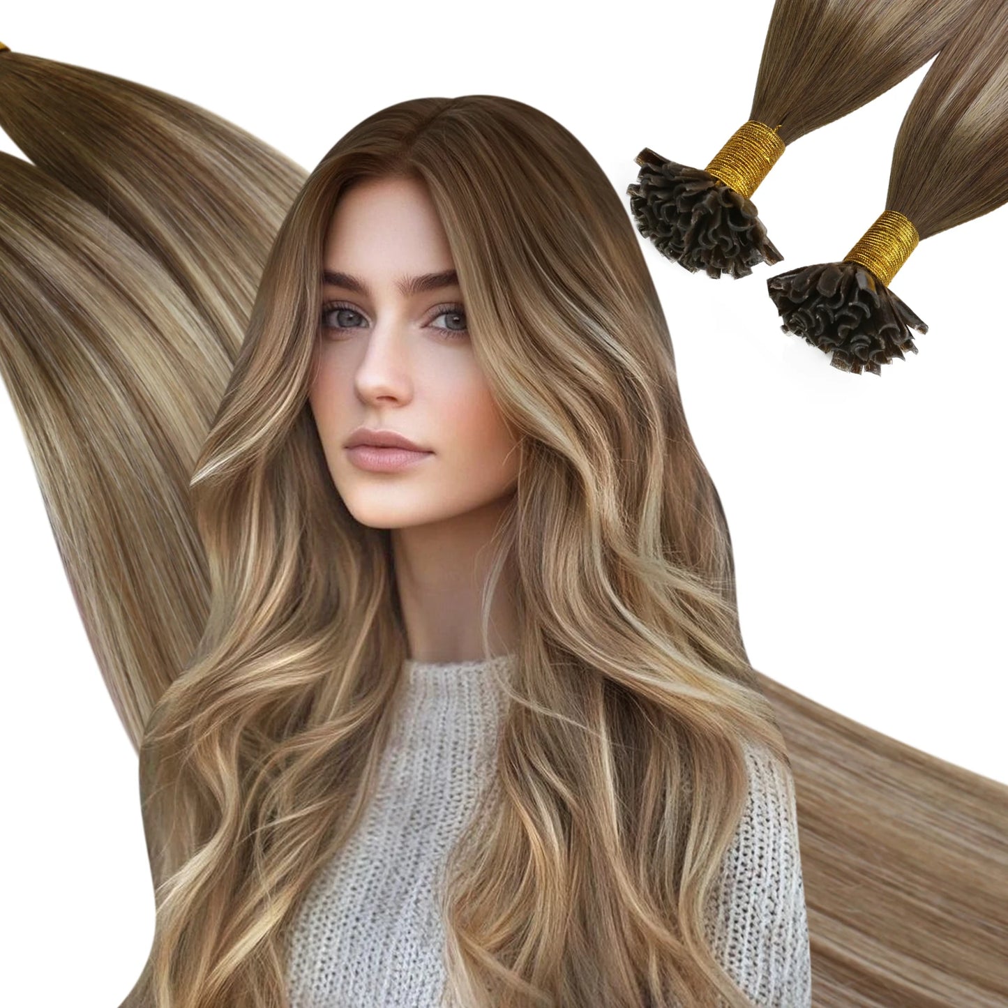 Ugeat U Tip Hair Extension Human Hair 1g/s Nail U Tip Hair For Women 14-24" Pre Bonded Hair Extensions 50g/100g Keratin Tip Hair