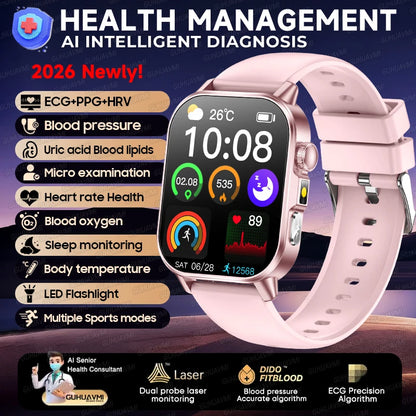New Health Micro examination ECG SmartWatch Men Women Uric Acid Blood Fat Bluetooth Call Emotional Fatigue Monitoring Smartwatch