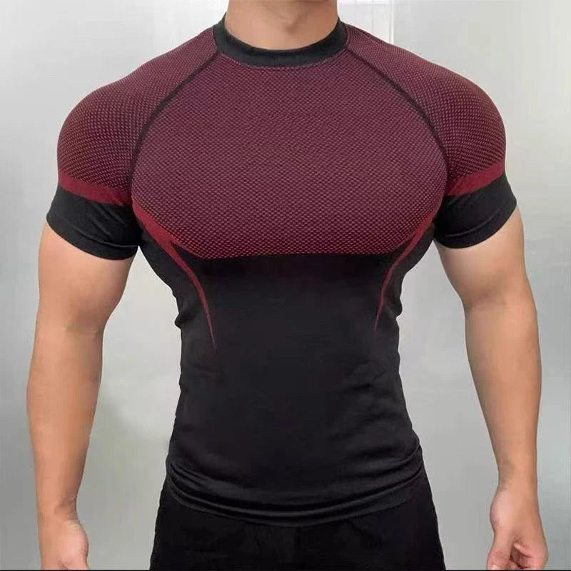 Men's sports T-shirt short-sleeved fitness wear, suitable for running and gym training [European/American sizes]