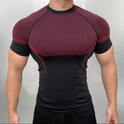 Men's sports T-shirt short-sleeved fitness wear, suitable for running and gym training [European/American sizes]