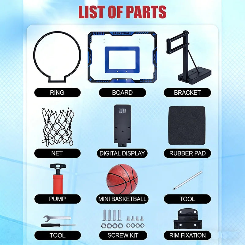 Basketball Hoop Wall Mounted, Over Door Indoor Outdoor Hoop Set with Ball for Kids Adults Home Office Training Game